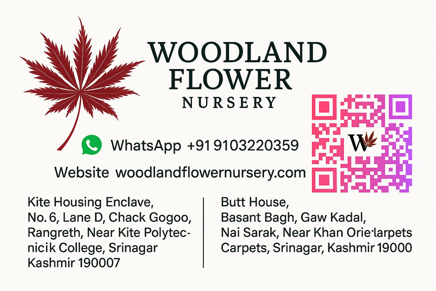 Updated visiting card with modified address and green WhatsApp symbol